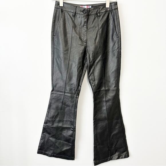 Urban Outfitters faux leather pants black flare bikercore size 2 - Picture 1 of 8